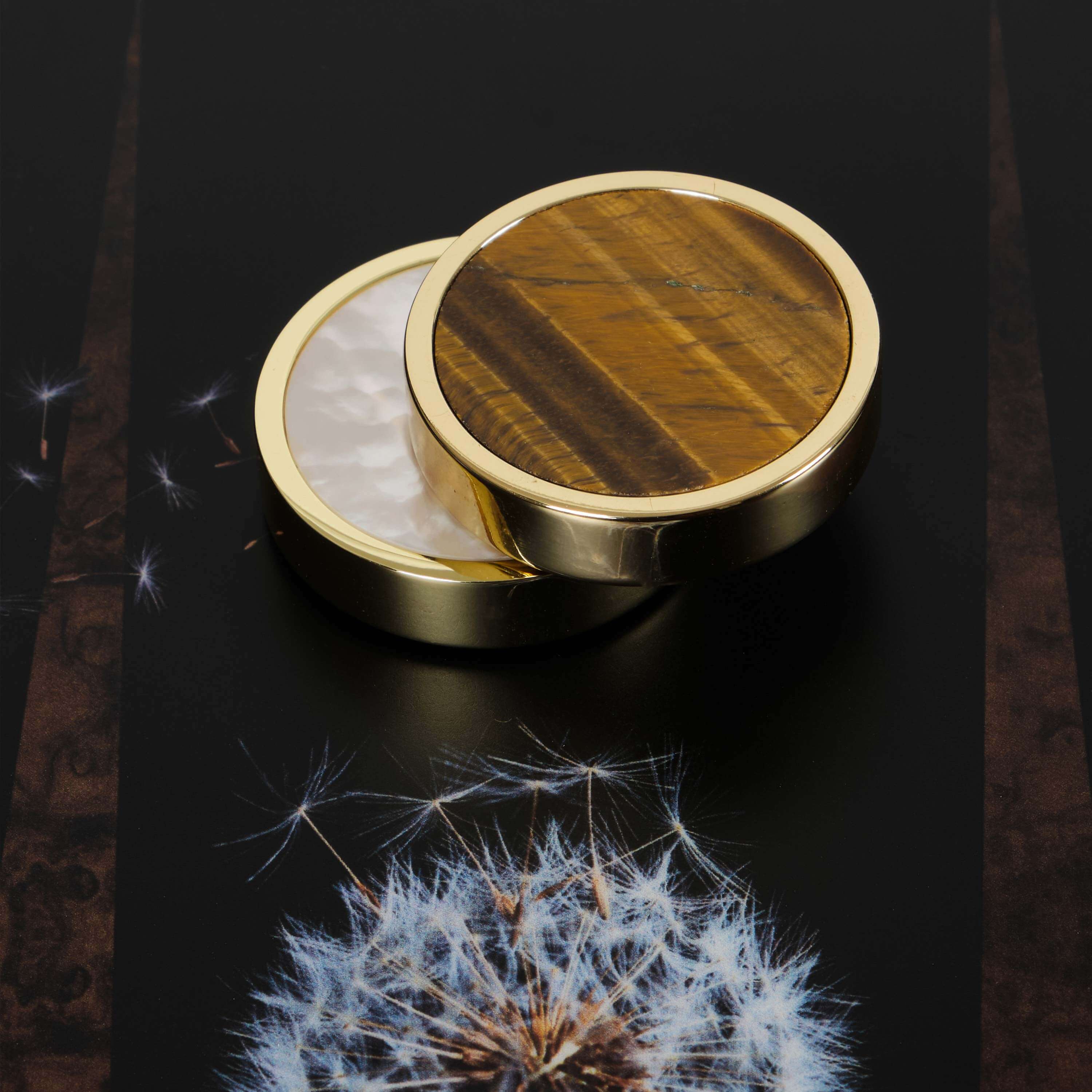 Tiger's Eye and Mother of Pearl playing pieces